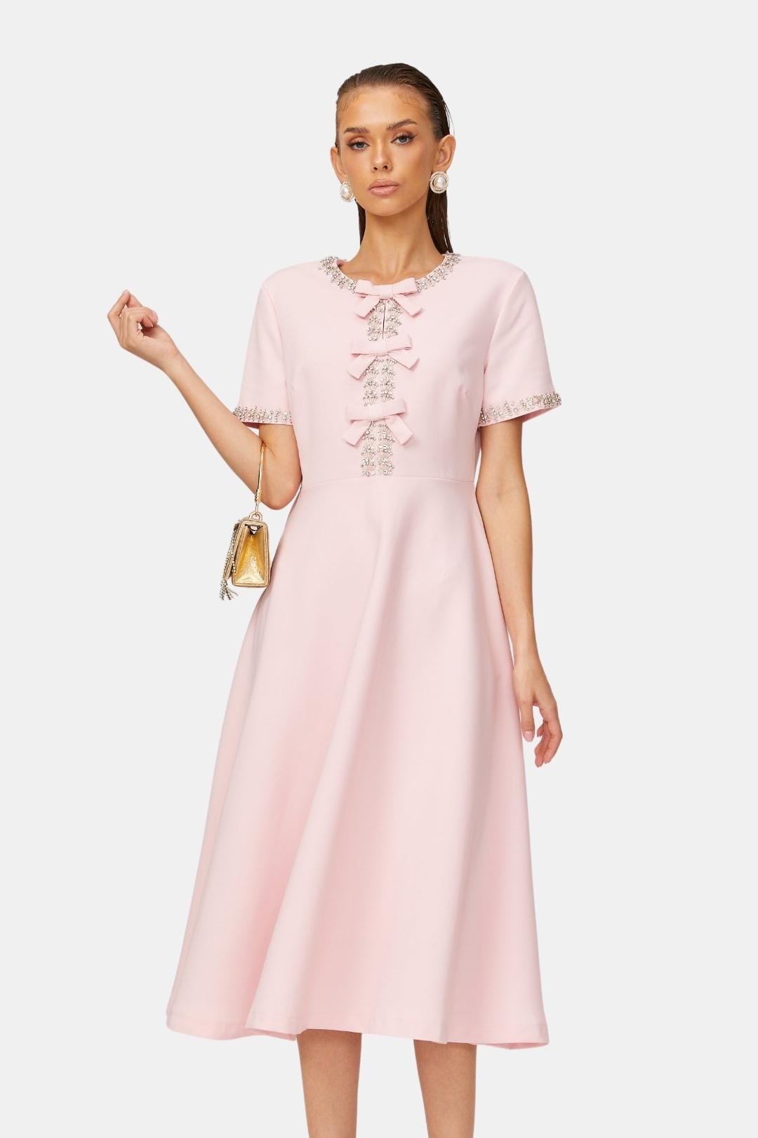 Selvianne | Crystal-Embellished Midi Cocktail Dress