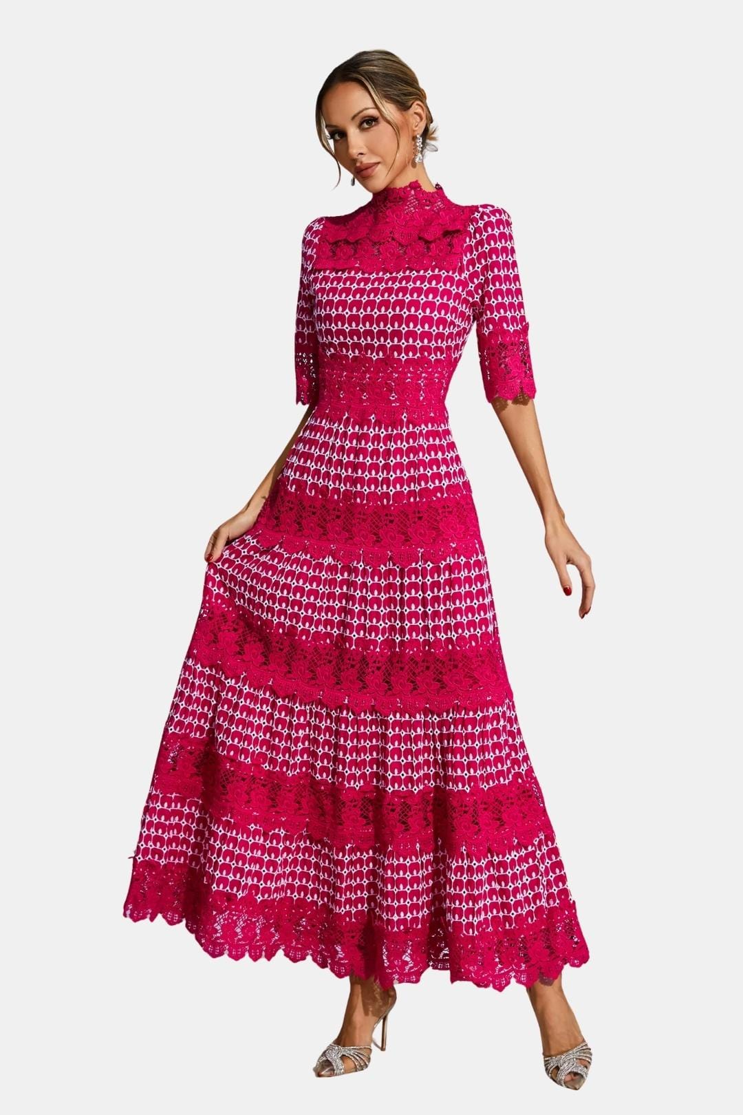 Evelisse | Embroidered Lace Midi Cocktail Dress