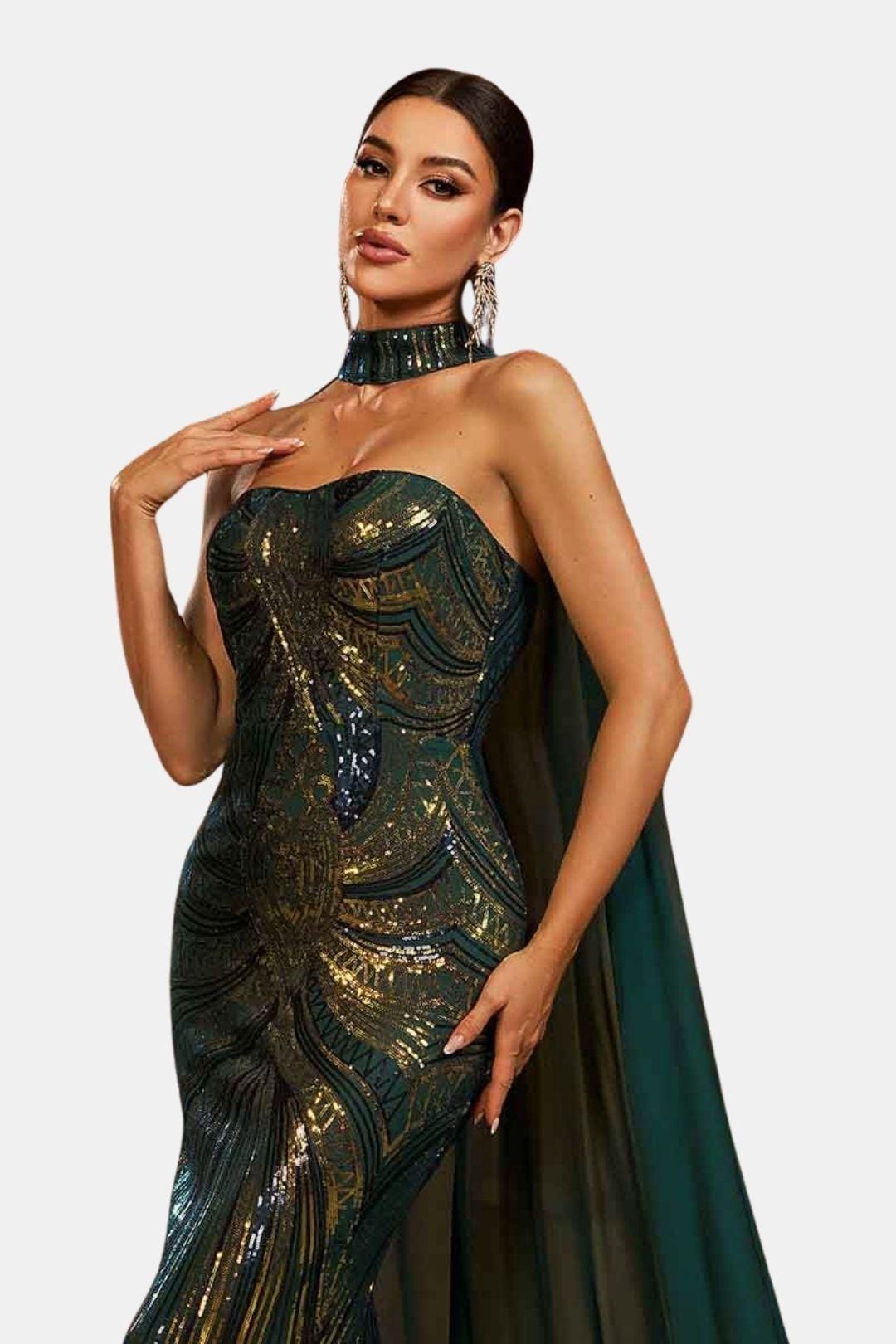 Selviana | Sequin Cape Mermaid Evening Dress