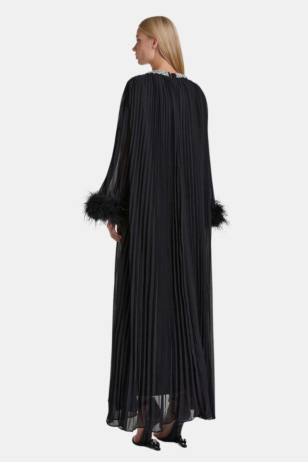 Seraphine | Diamante Feathered Pleated Maxi Dress