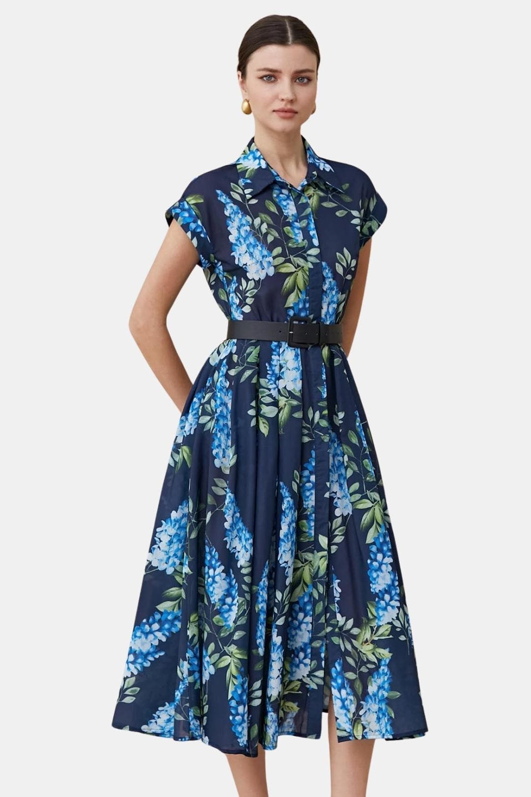 Florienne | Printed Button-Down Belted Midi Dress