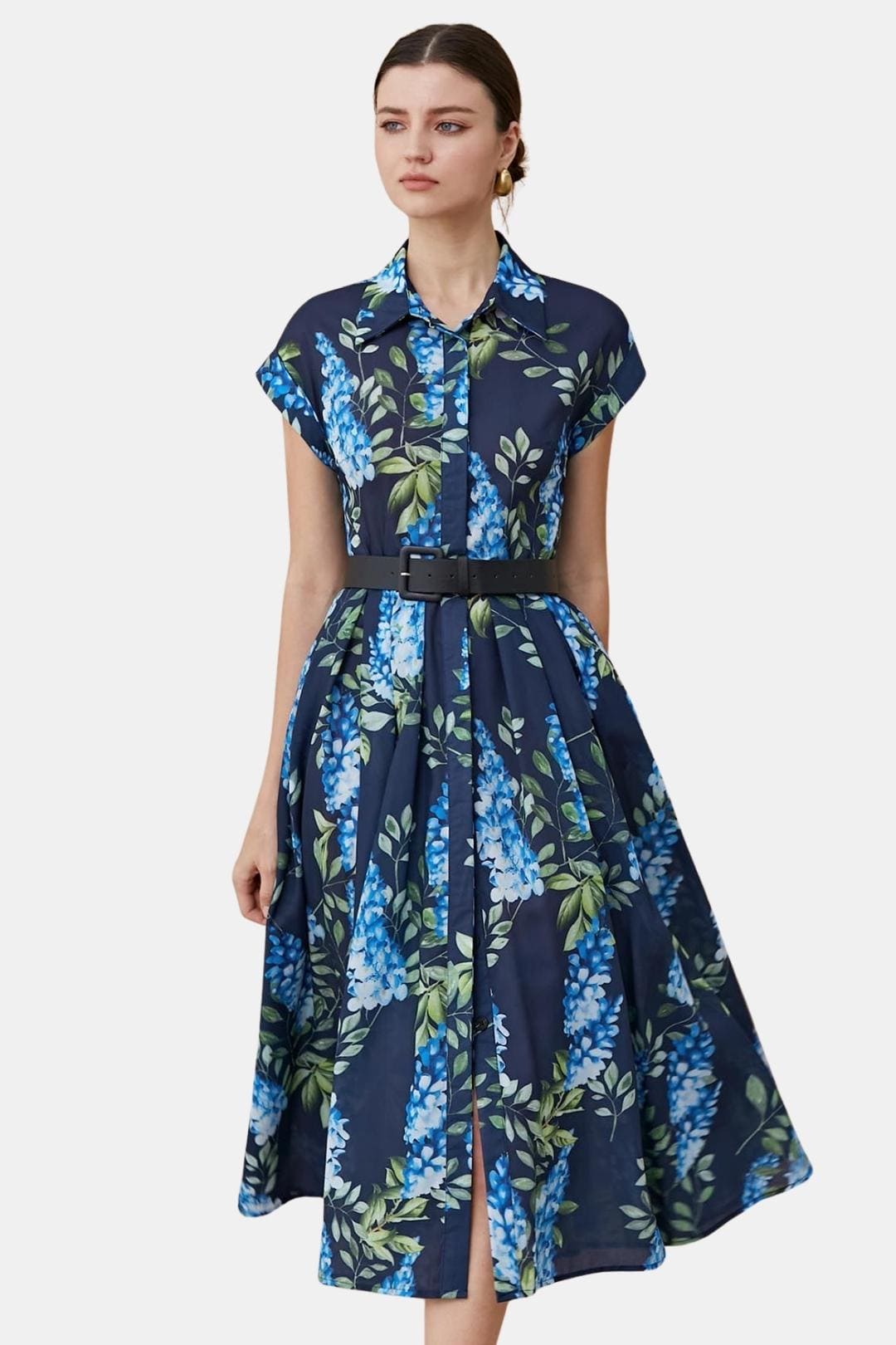 Florienne | Printed Button-Down Belted Midi Dress