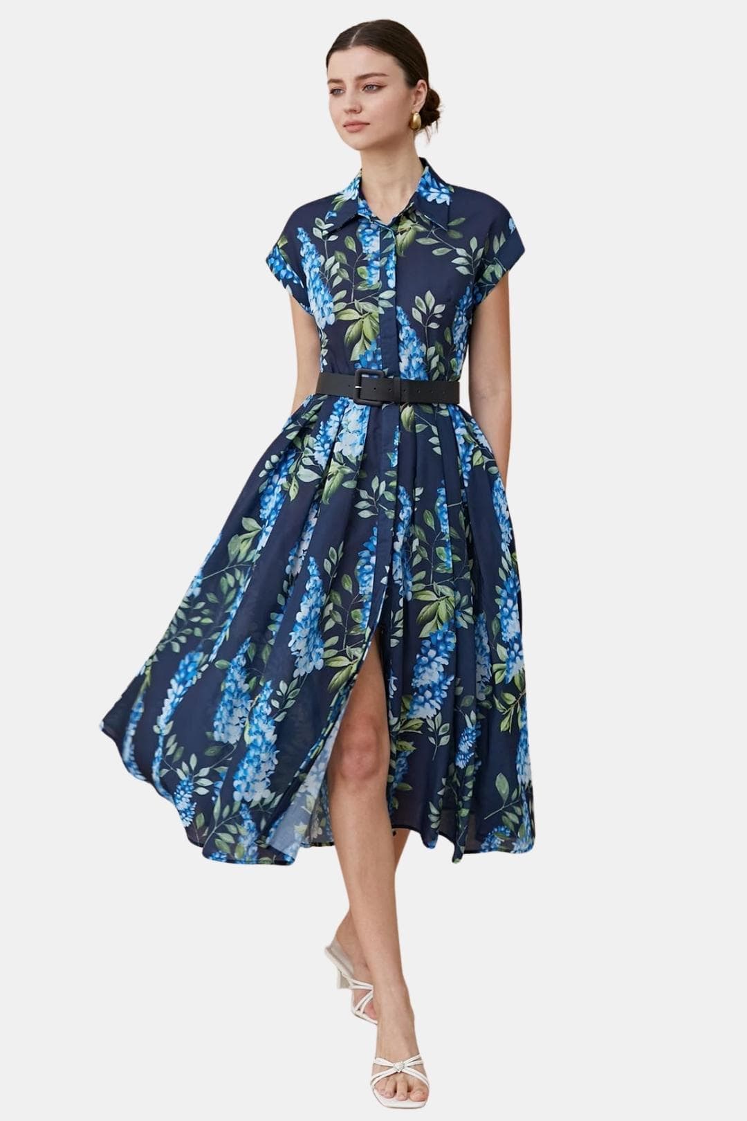 Florienne | Printed Button-Down Belted Midi Dress