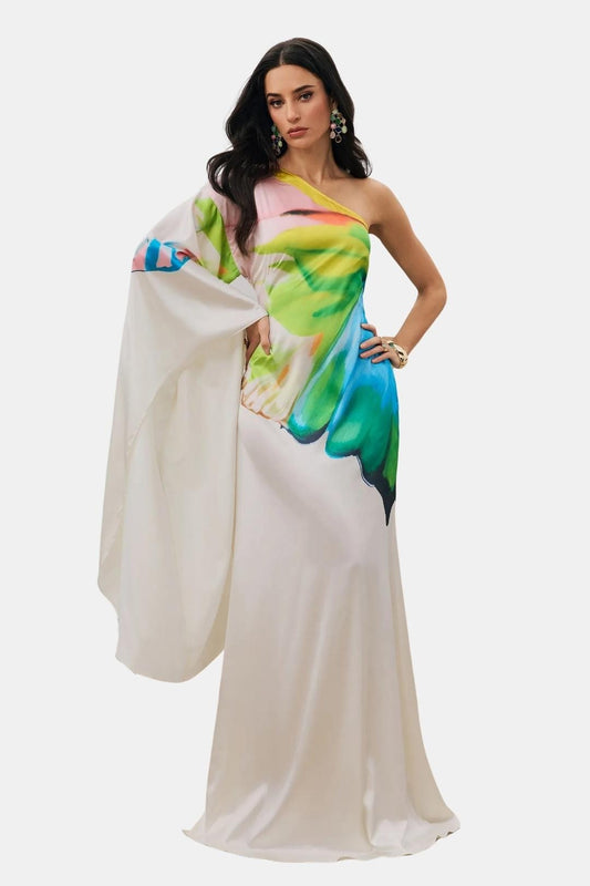Celestria | Printed One-Shoulder Maxi Cocktail Dress