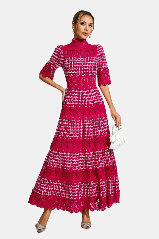 Evelisse | Embroidered Lace Midi Cocktail Dress