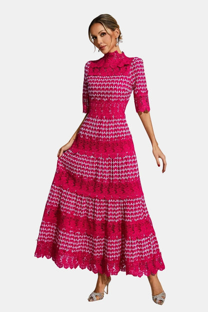 Evelisse | Embroidered Lace Midi Cocktail Dress