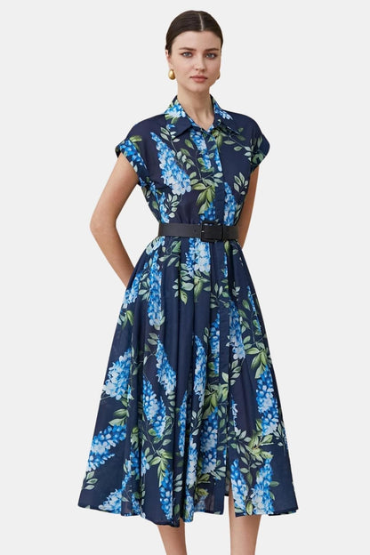 Florienne | Printed Button-Down Belted Midi Dress