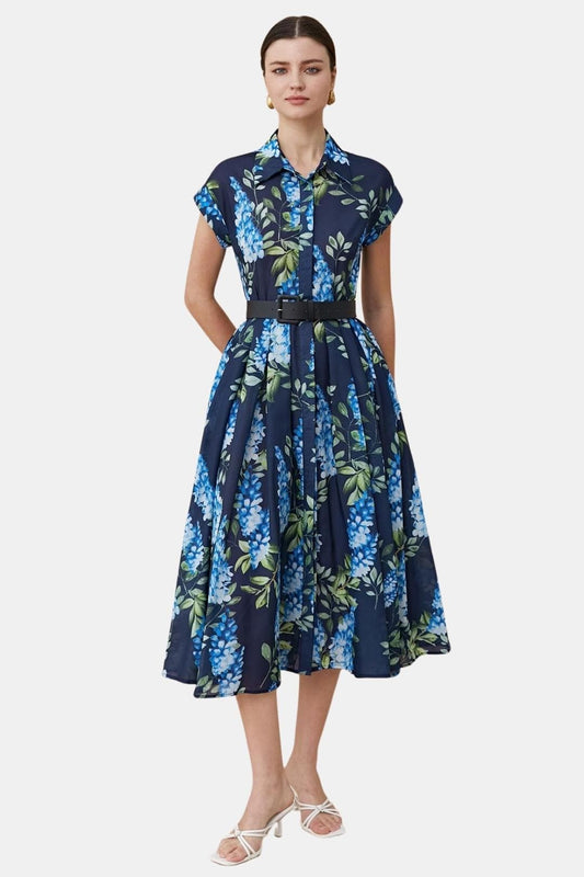Florienne | Printed Button-Down Belted Midi Dress